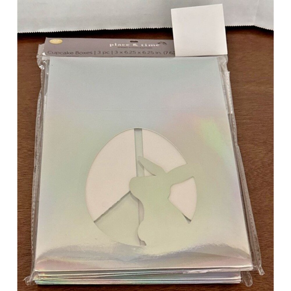 Easter Cupcake Gift Boxes (6) Bunny Baby Shower Party Birthday Silver Rabbit